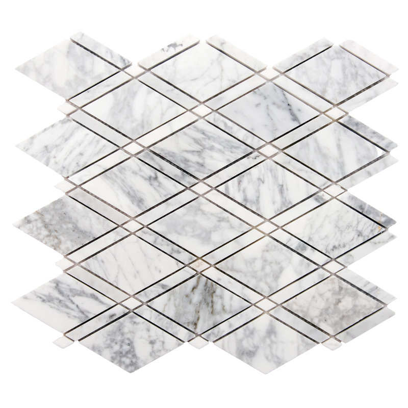 Santorini 13.75" x 13.88" Diamante Marble Grid Mosaic Wall Tile, White