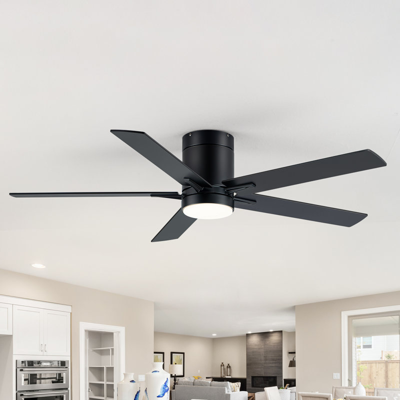 Jayceyon 52'' Large Flush Mount Ceiling Fan With Led Lights and Remote, Quiet Reversible DC Motor, 5 wood Blades Low Profile, Timer, for Indoor/Covered Outdoor Use