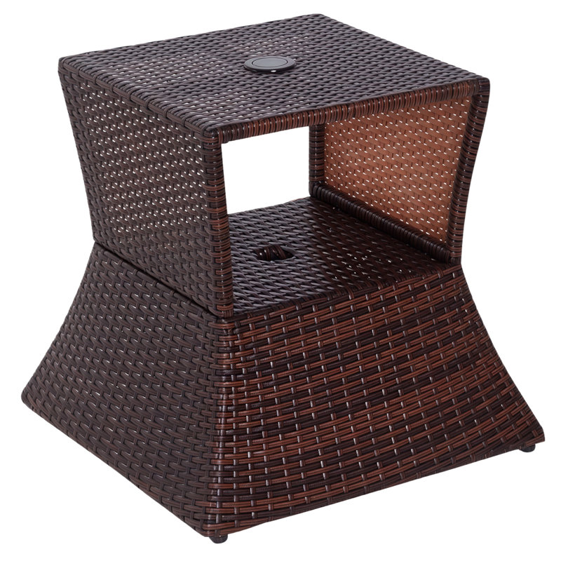 Table de bout d'extérieur avec trou pour parasol, table de bout en osier de rotin