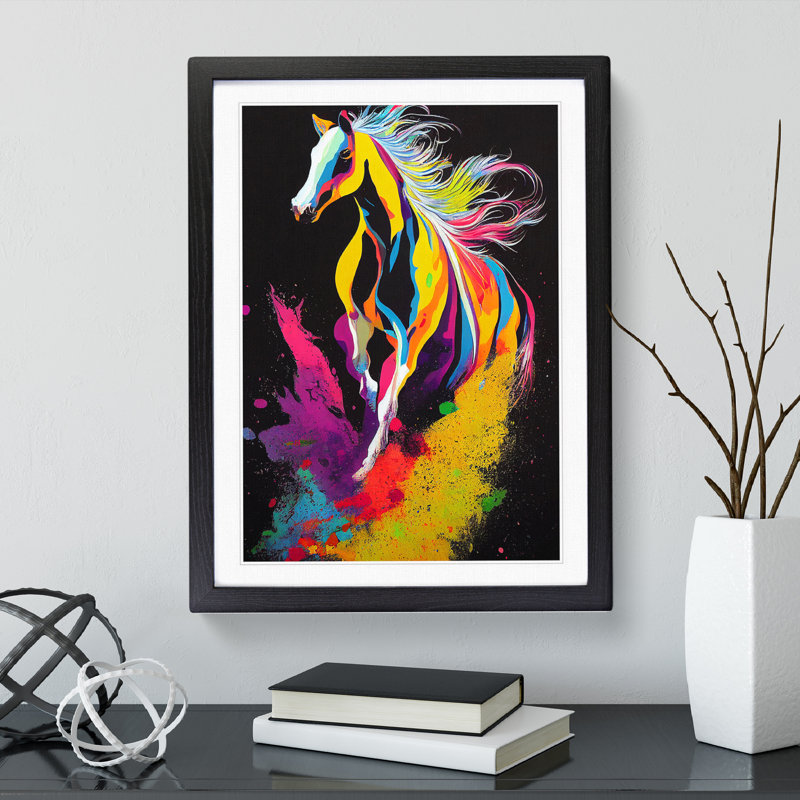 Horse Paint Splash No.1 Abstract - Single Picture Frame Painting, Black, 34cm H x 25cm W x 2cm D