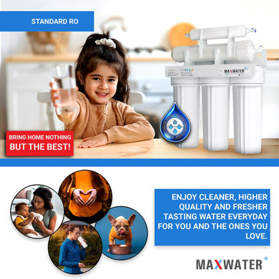 Max Water 5-stage RO with faucet, heavy-duty tank, replacement filters & Pressure Guage for 50 GPD