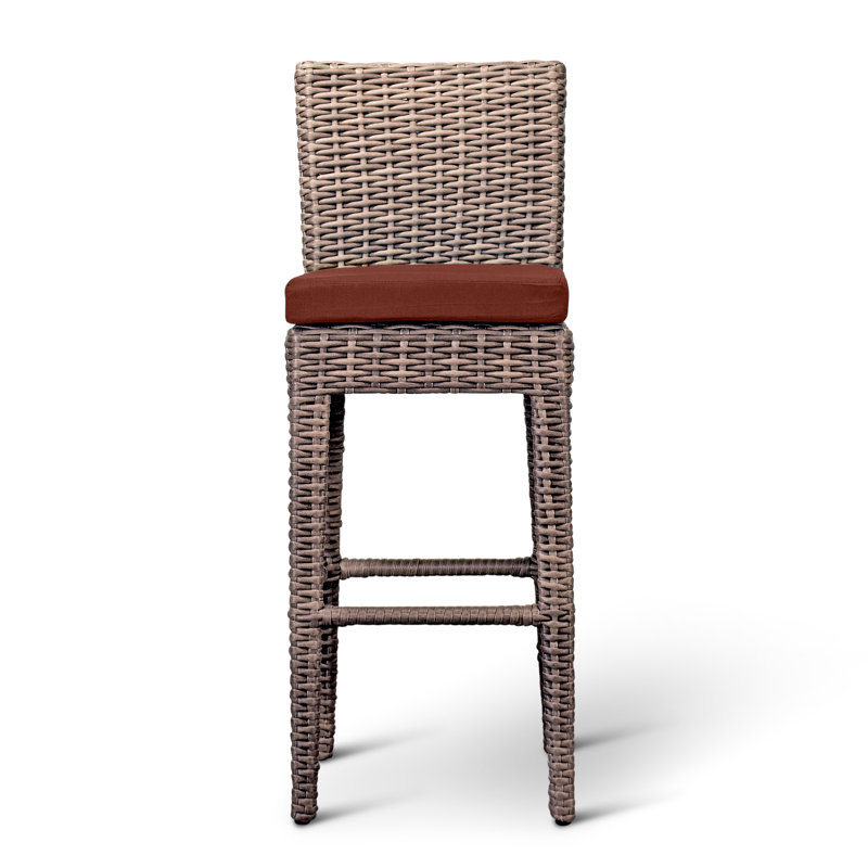 Arden Outdoor Bar Stool, Spectrum Indigo Sunbrella®, Chestnut, 28.75"