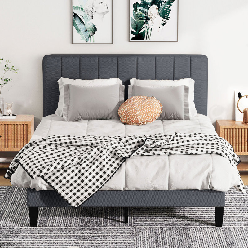 Upholstered Panel Bed, Gray, Queen