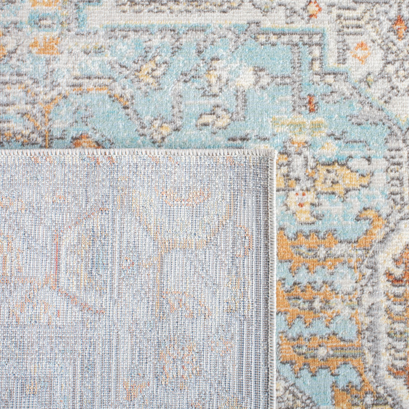 Fetterman Oriental Aqua/Orange Area Rug, Round 6'7"