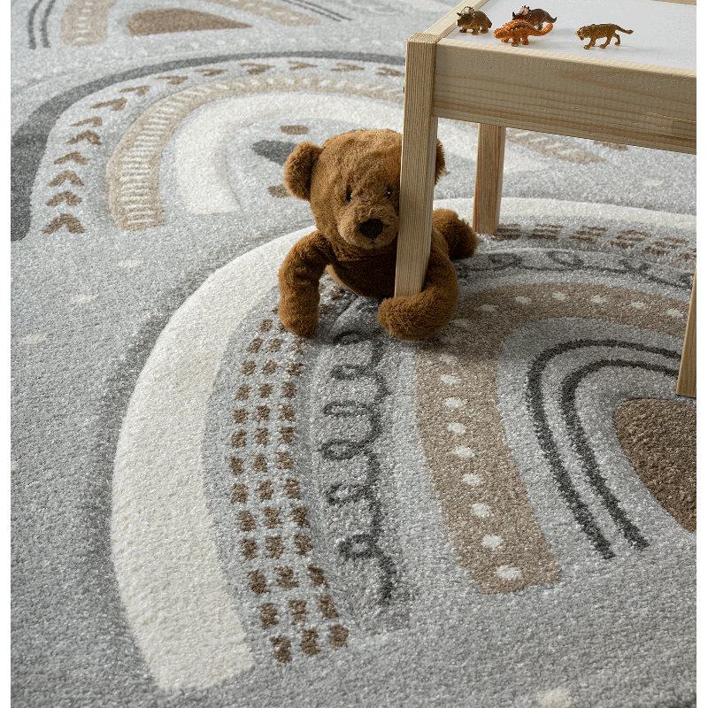 Neary Pastel Kids Grey/White/Brown Rug, Rectangle 160 x 230cm