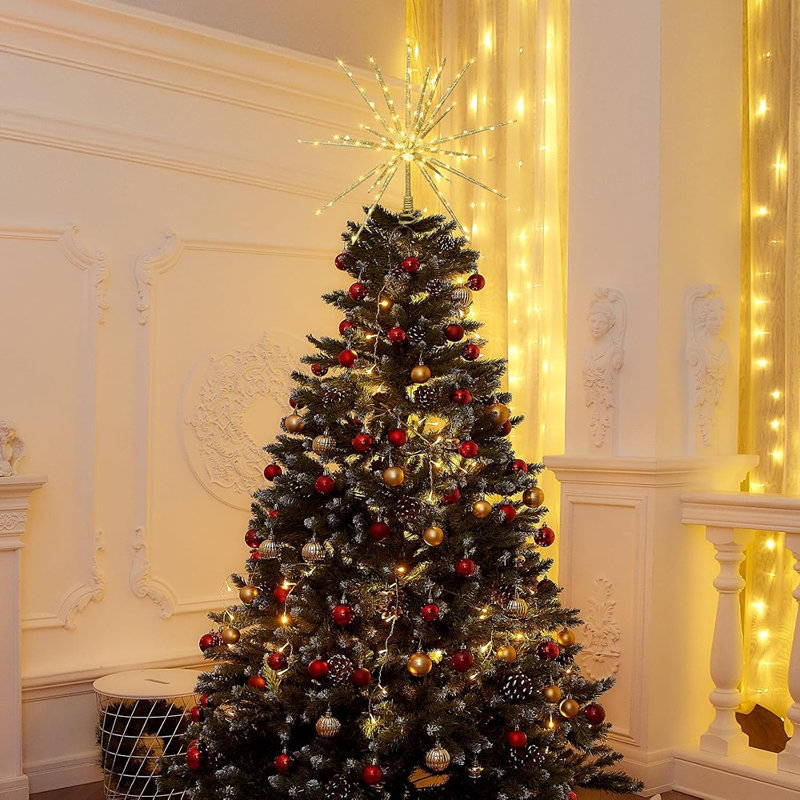 Lighted Starburst Christmas Tree Topper, Gold Moravian Star with 150 LED Lights, Remote, Timer and 8 Light Modes