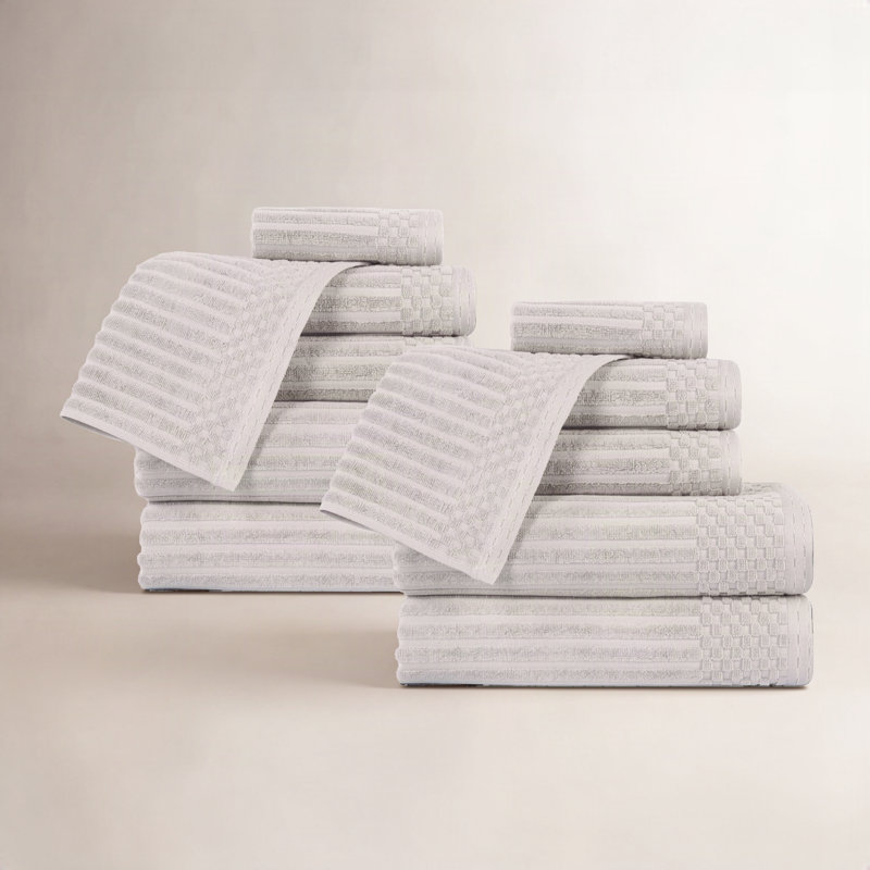 Ruvins 12 Piece 100% Cotton Towel Set, Silver