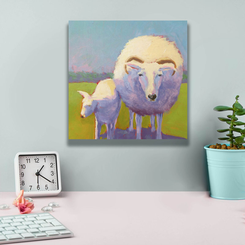 «Sheep Pals 2» par Carol Young, art mural sur toile, H 12 po x l 12 po