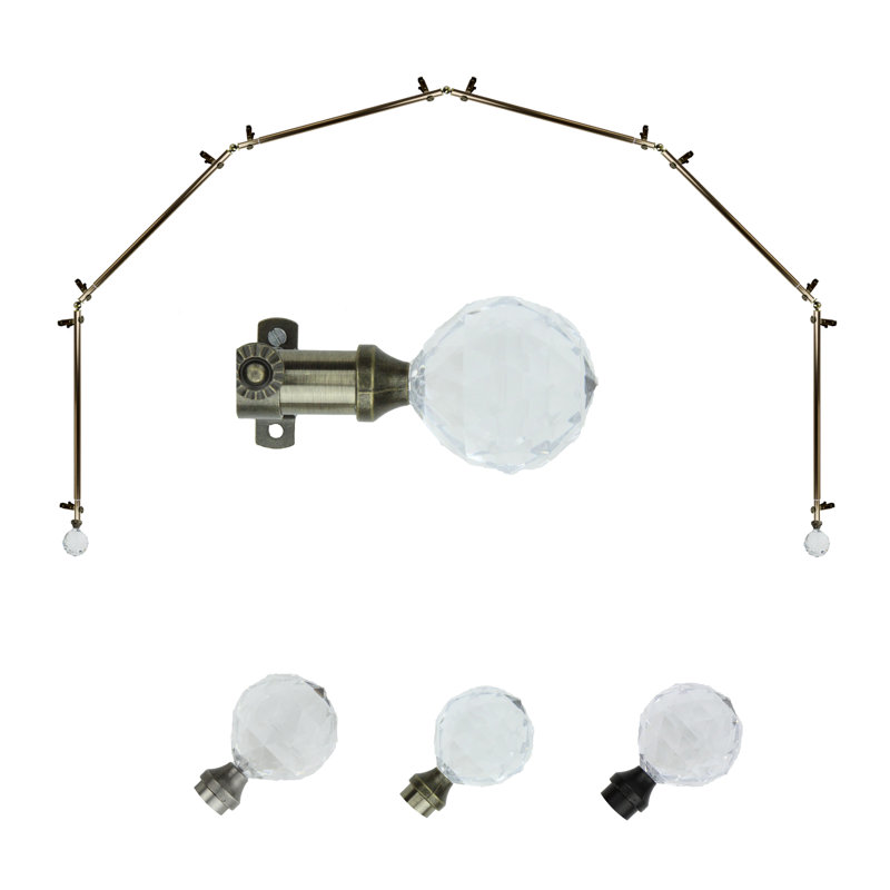 Ensemble de tringle à rideaux simple et quincaillerie pour fenêtre à 6 côtés Mariann, Laiton antique