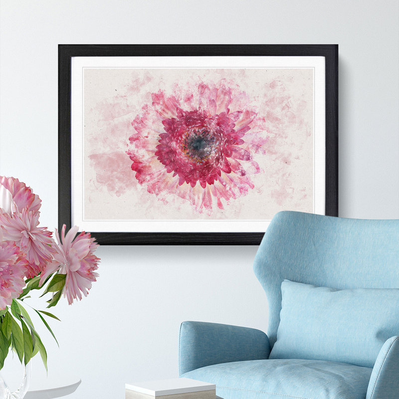Layers of a Pink Gerbera - Picture Frame Painting Print, Black Framed, 62cm H x 87cm W x 2cm D
