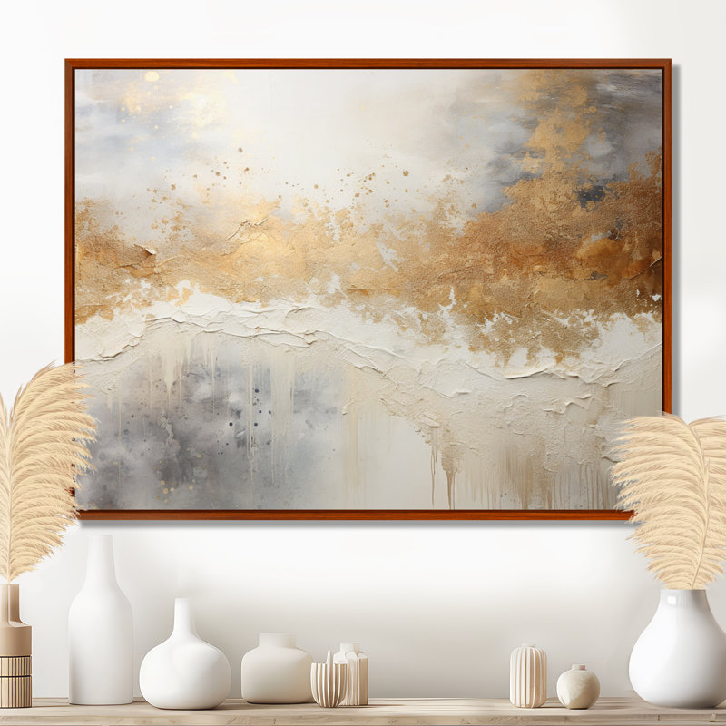 Art mural minimal pour la salle de séjour - aurores boréales, 34" H x 44" W, Gold Picture Framed