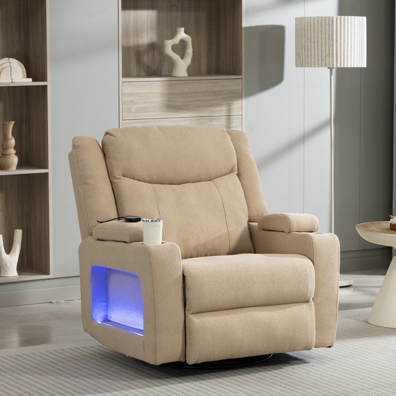 Fauteuil inclinable à bascule pivotant surdimensionné de 37,8 po avec chaleur et massage, Camel