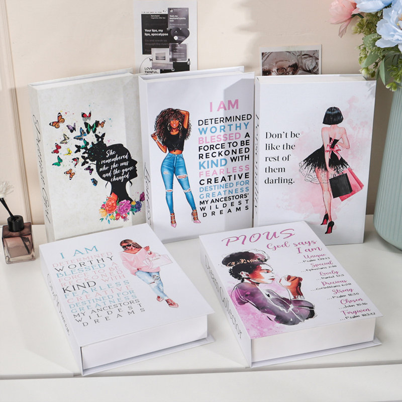 Ensemble de 5 livres de style BCBG, habilitant les faux livres sur le thème des femmes avec des papillons, des fleurs et des affirmations pour la chambre à coucher, la coiffeuse et le bureau