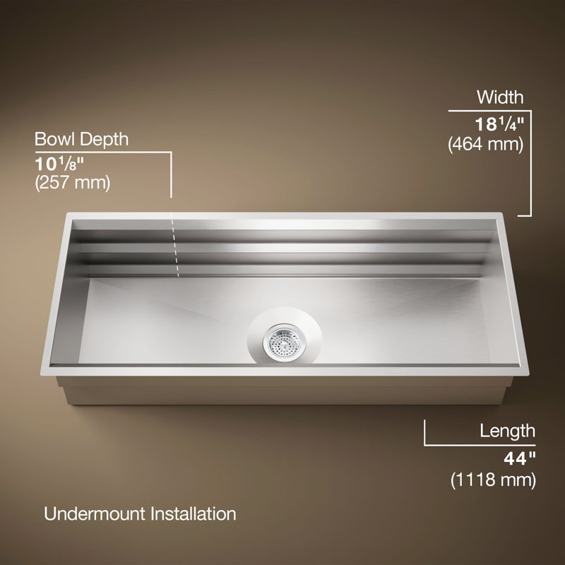 Prolific 44" L x 18-1/4" W x 10" Undermount Single Bowl Kitchen Sink with Accessories