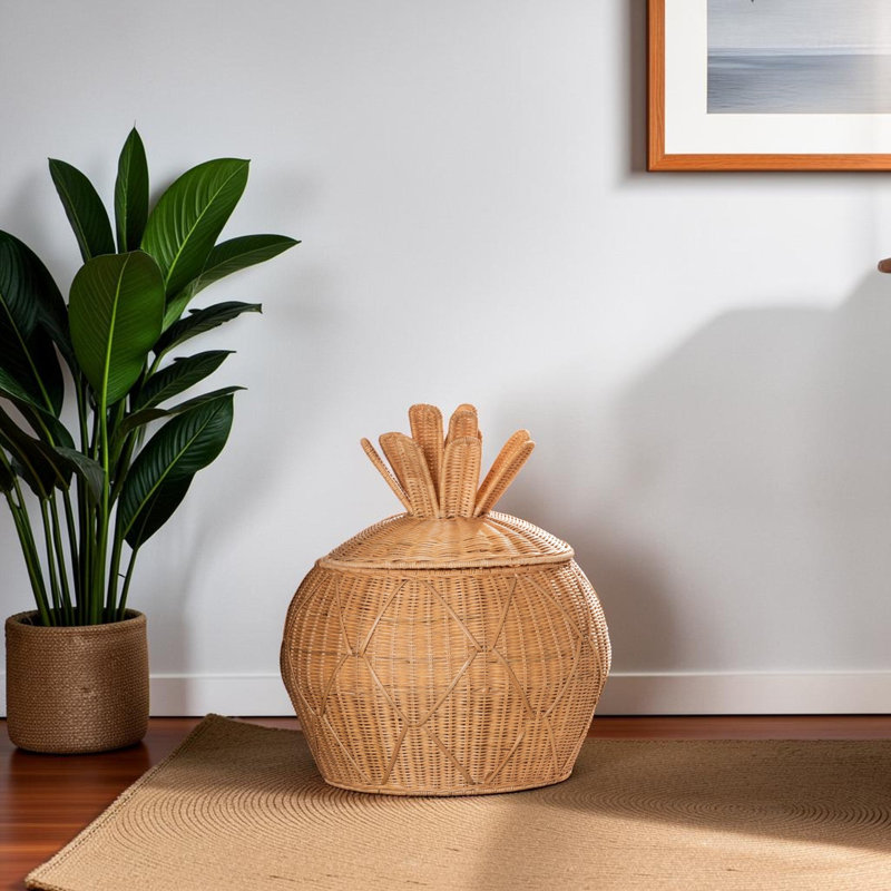 Panier à linge en osier tressé à la main Jacy, 19.439999999999998" H x  16.65" W x  16.65" D
