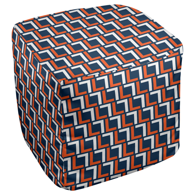 Repose-pieds carré géométrique, Orange / blanc / bleu, H 18 po x l 18 po x P 18 po