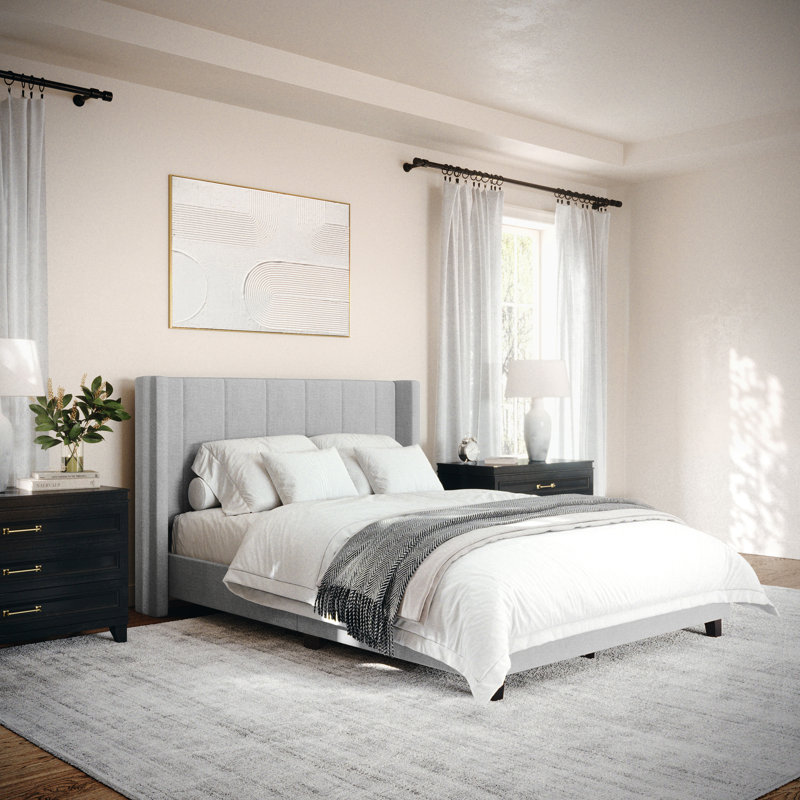 Lit plateforme tapissier Martha Stewart Kay, Gris, Double