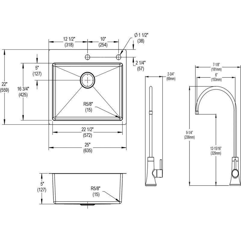 Elkay Crosstown 18 Gauge Stainless Steel,  25" X 22" X 9" Single Bowl Dual Mount Sink Kit With Filtered Beverage Faucet