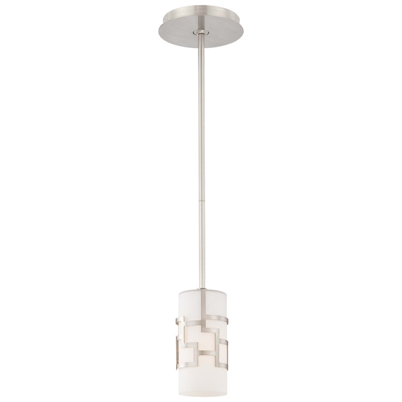 Brushed Nickel Mini Pendant Light with Etched Opal Glass Shade