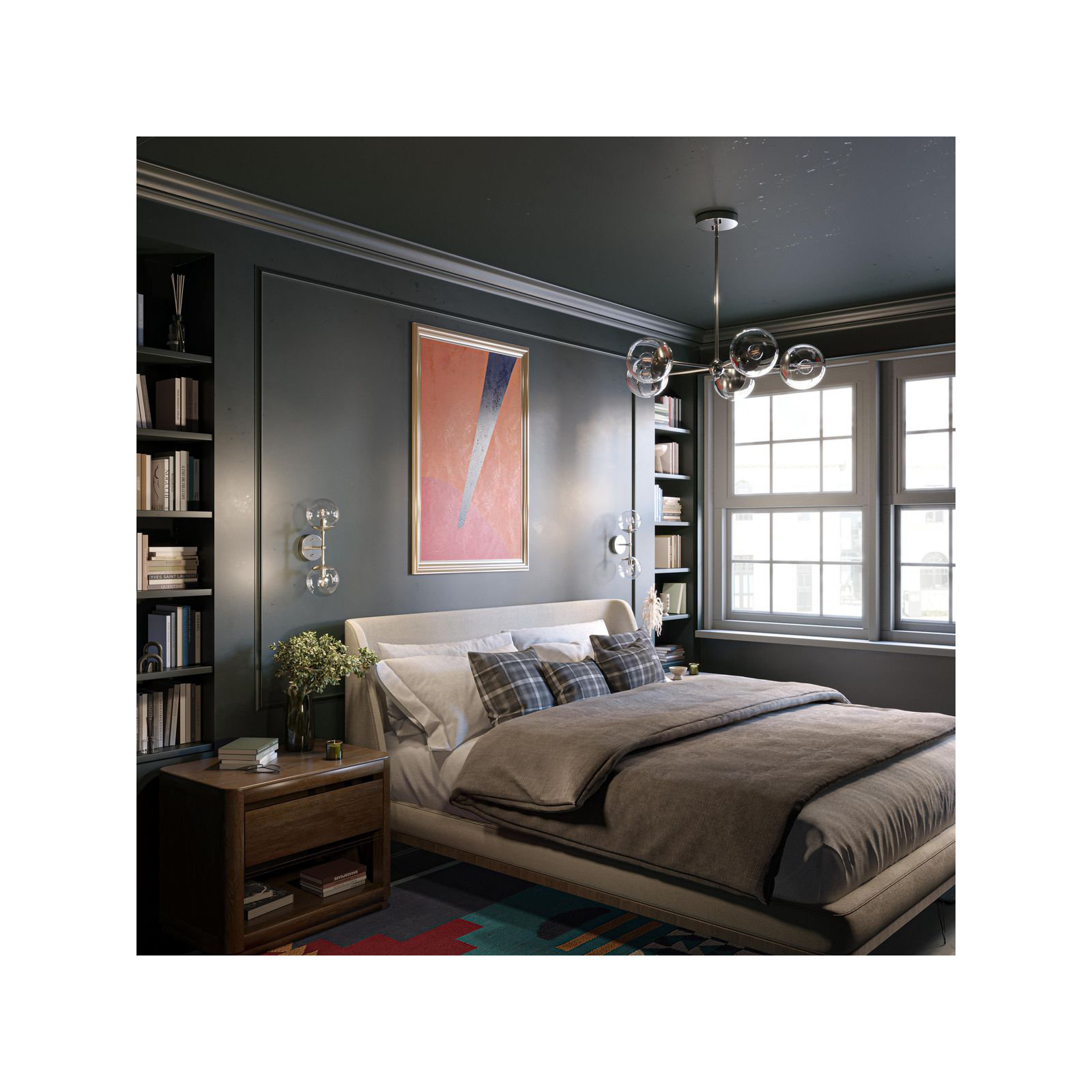 5 - Light Dimmable Sputnik Chandelier, Brushed Nickel