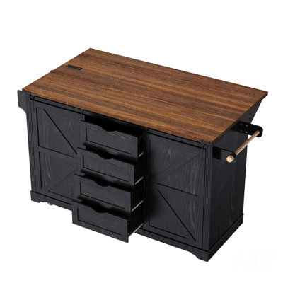 Versatile Farmhouse Kitchen Island Cart With Drop Leaf Tabletop And Integrated Power Outlets For Modern Homes