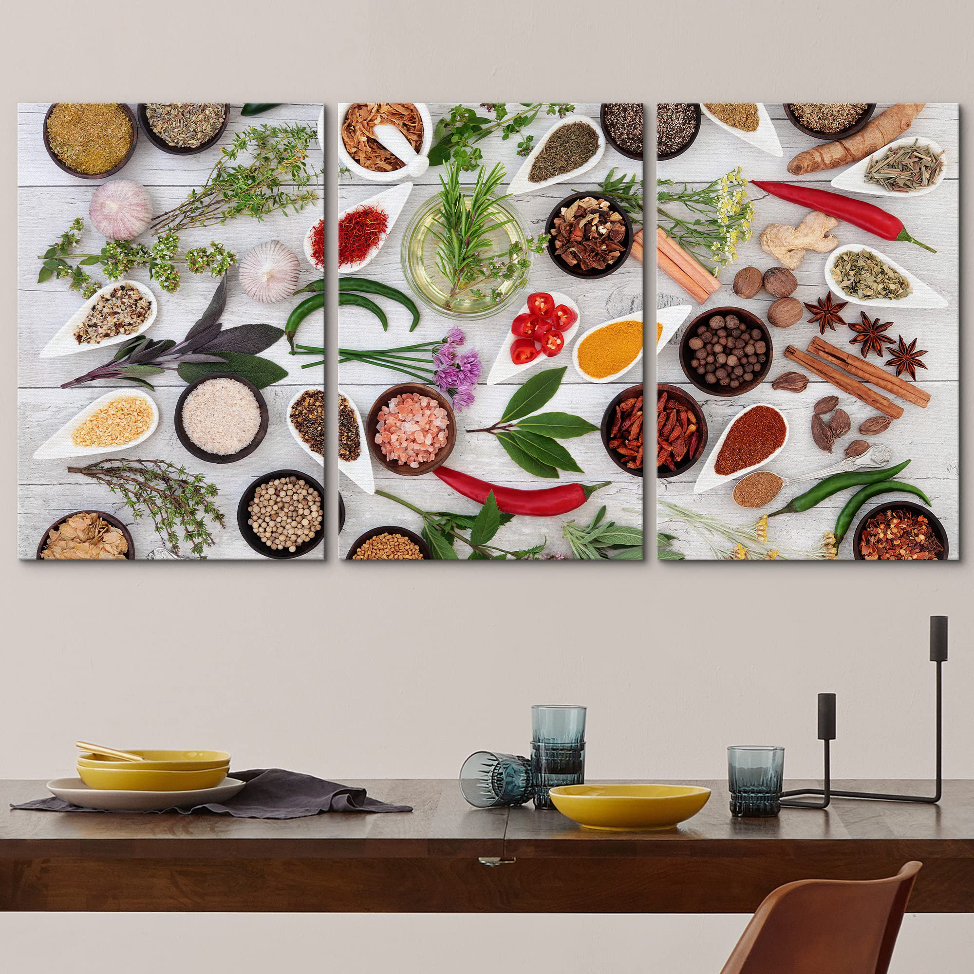 IDEA4WALL Herbs, Vegetables & Seasonings on Wood Food Cultural