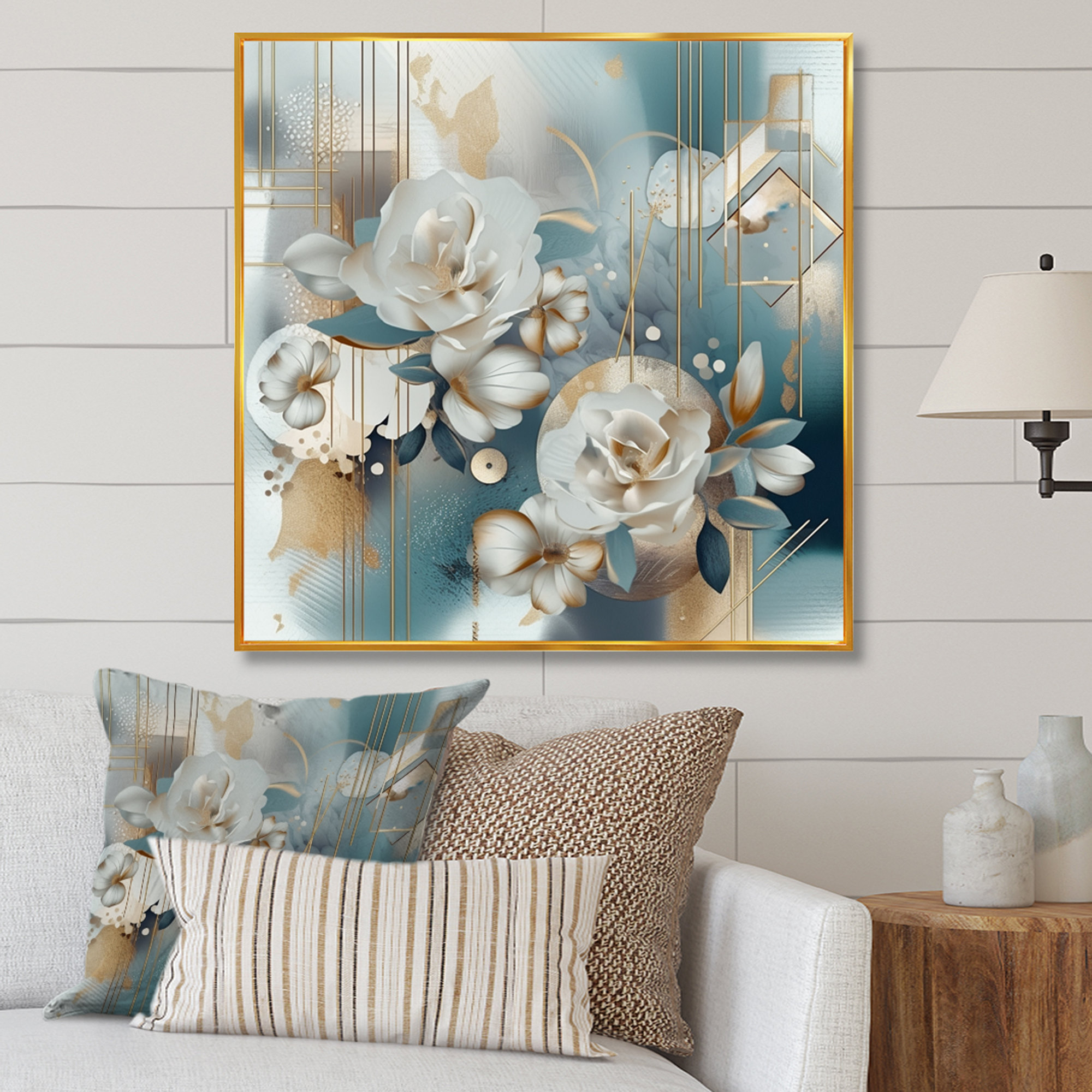 Mercer41 Golden Blue Marble Floral Design IV On Canvas Print Wayfair