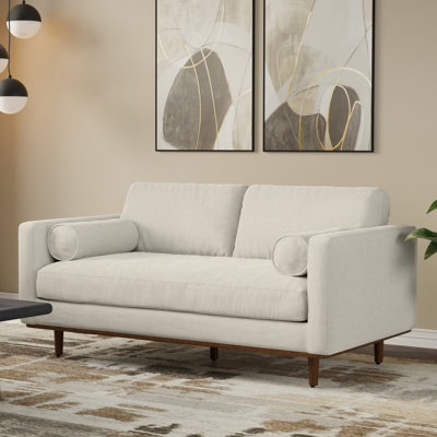 Morrison Woven-Blend Fabric Mid-Century Modern Loveseat Sofa With Solid Wood Frame For Living Room by Simpli Home