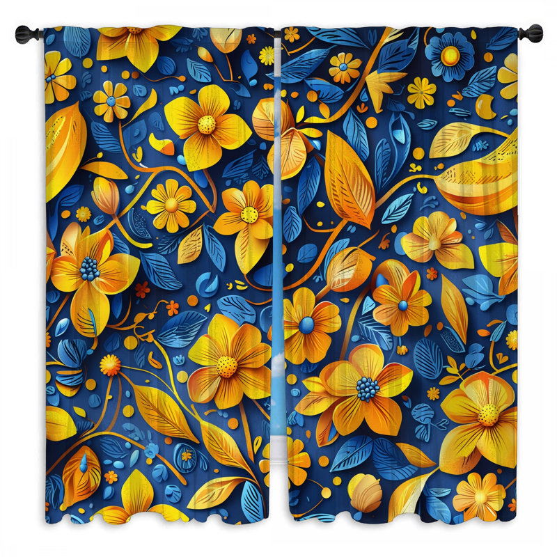 Rideaux obscurcissant à motif floral jaune et bleu à motif floral - 2 panneaux, 20 po x 50 po - 2 panneaux
