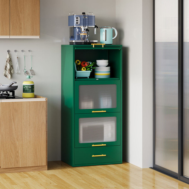 Armoire de rangement en métal avec portes rabattables et tiroir, Vert