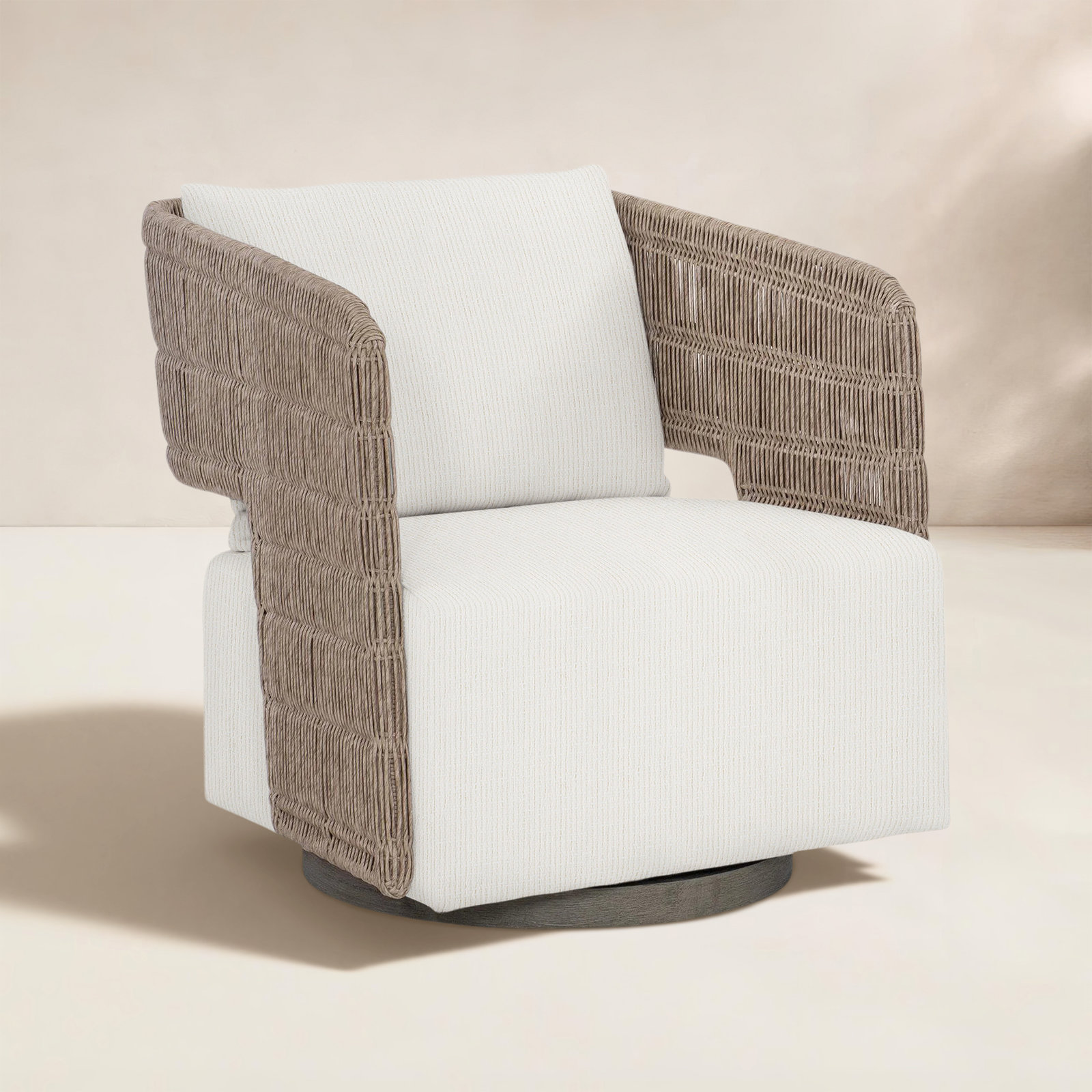Maldives Swivel Patio Lounge Chair, Cream Outdoor Poly 6070-002