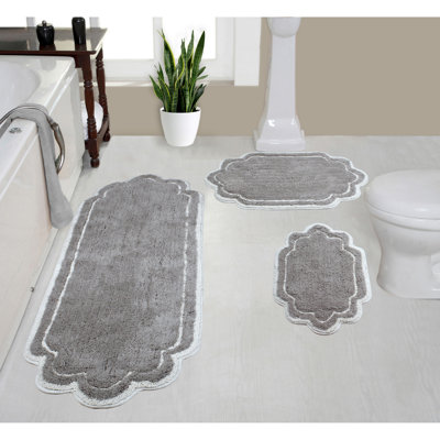 Dobrinka Cotton Bath Rug Set, Machine Washable, Quick Dry, Non-Slip, Absorbent - 3 Piece Set