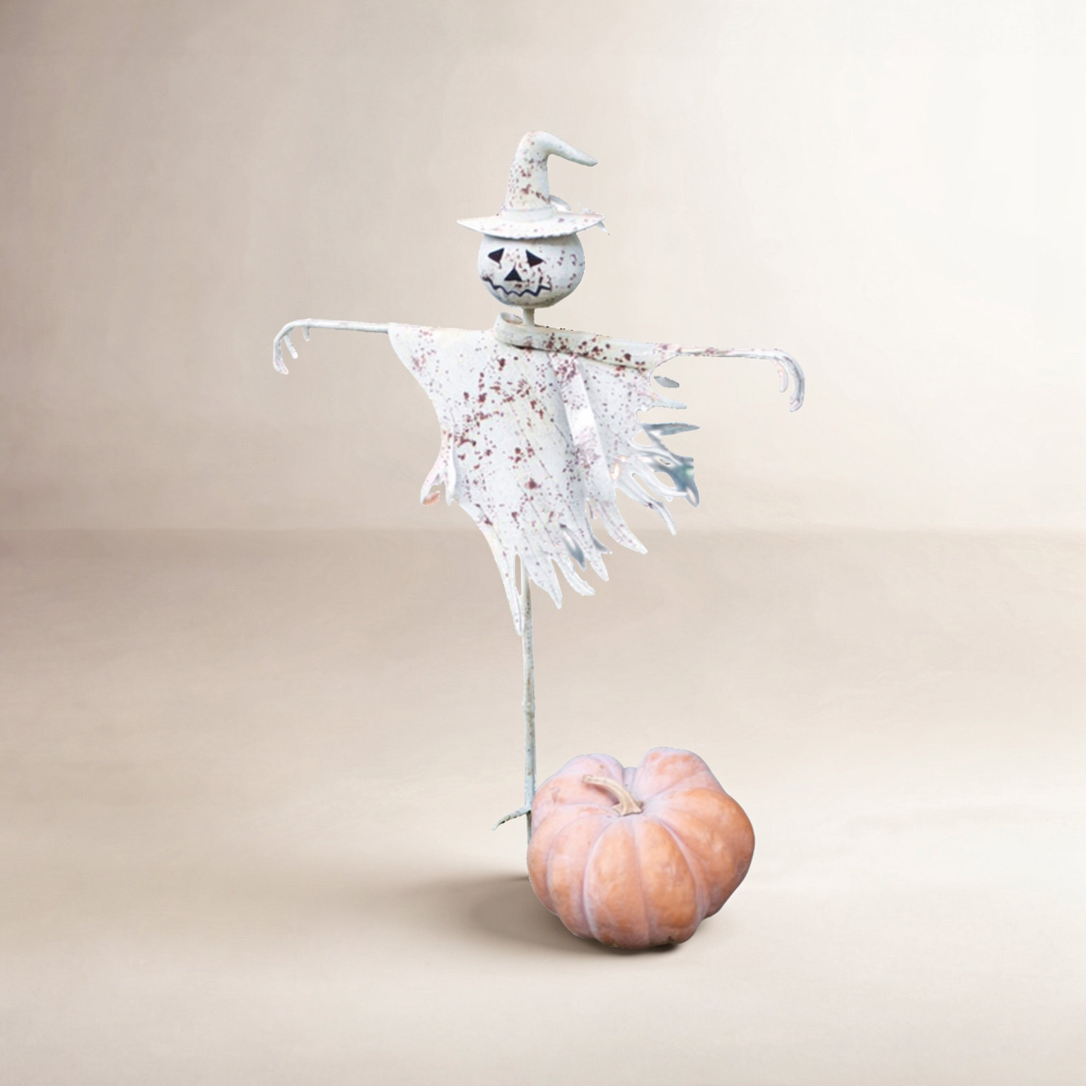 Lenay Rustic White Metal Scarecrow Yard Stake