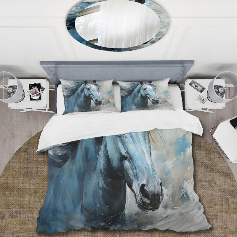 Blue Horse Vibrant Blue Equine I - Ensemble de housse de couette animaux - Microfibre de polyester