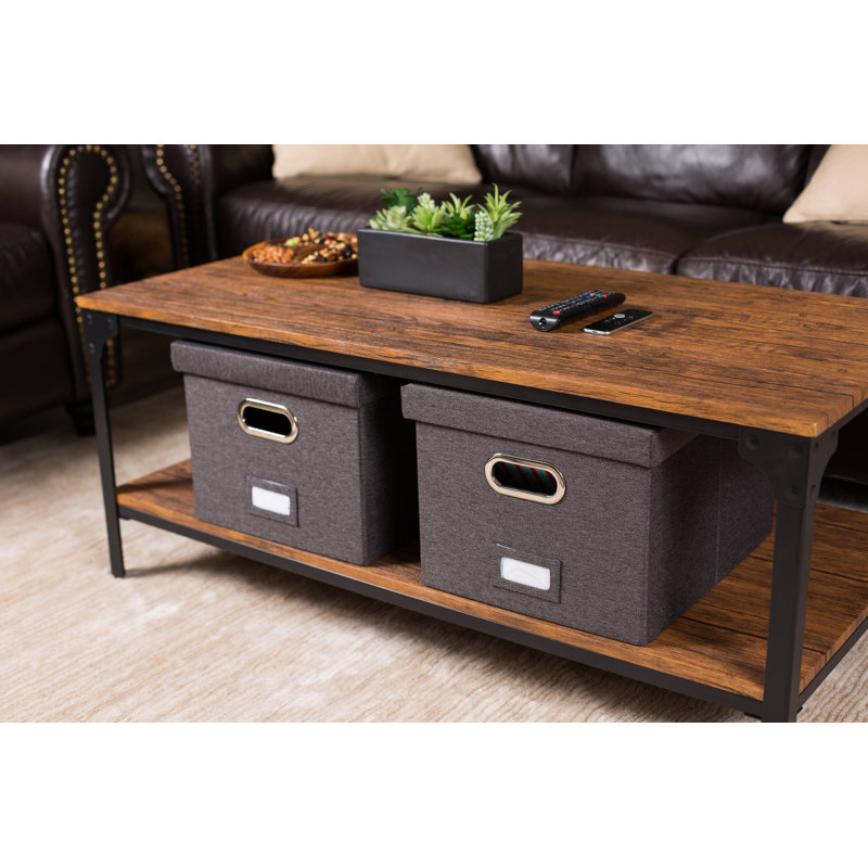 Charcoal Collapsible Linen File Storage Organizer with Lid
