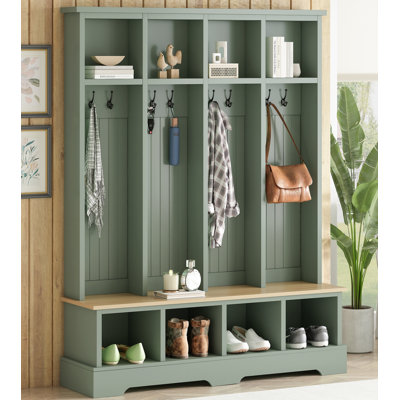 Arbre d'entrée de style campagnard avec 8 crochets, portemanteaux et porte-chaussures 3-en-1 de style moderne pour le vestibule, salon