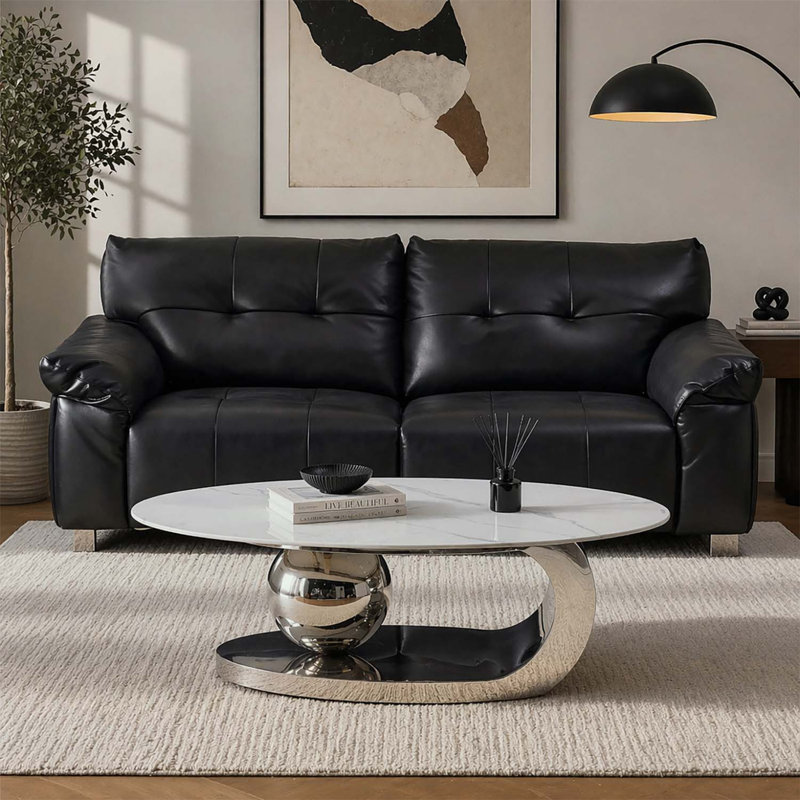 Table basse ovale pour le salon, argent et blanc