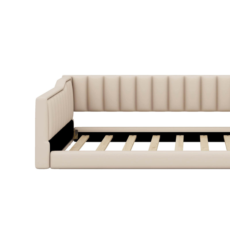 Lit de jour rembourré double TG et poche de rangement latérale, Double XL, Beige