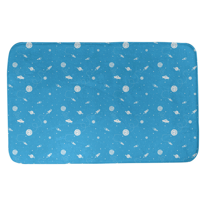 Tapis de salle de bain space outer Avicia, l 17 po x L 24 po, Bleu sarcelle