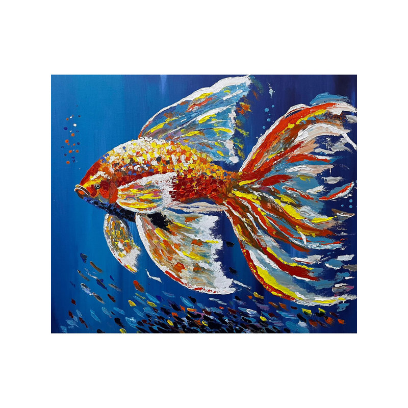 Aquarium, peinture acrylique sur toile par Kownk Gautam H 30 po x l 36 po encadrée décoration murale contemporaine