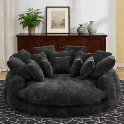 71.65" Black Chenille Circular Modular Sectional Sofa, Washable Pillows, No Assembly