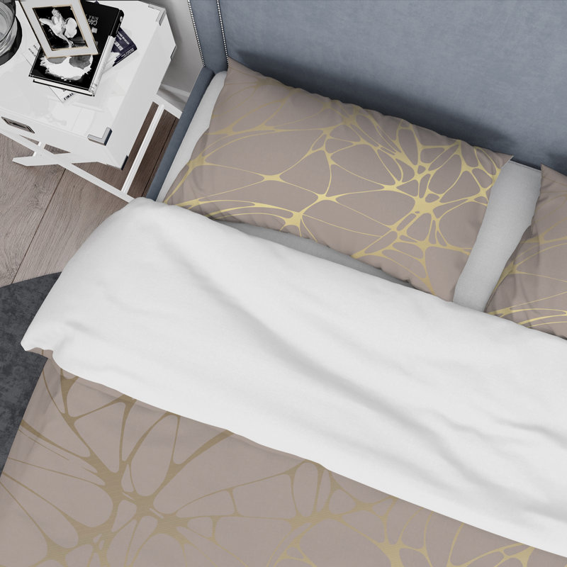 Retro Art Deco - Mid century bedding set - Modern Mid-century Bed cover set, Twin Duvet Cover + 1 Sham, Gold/Beige Abstract