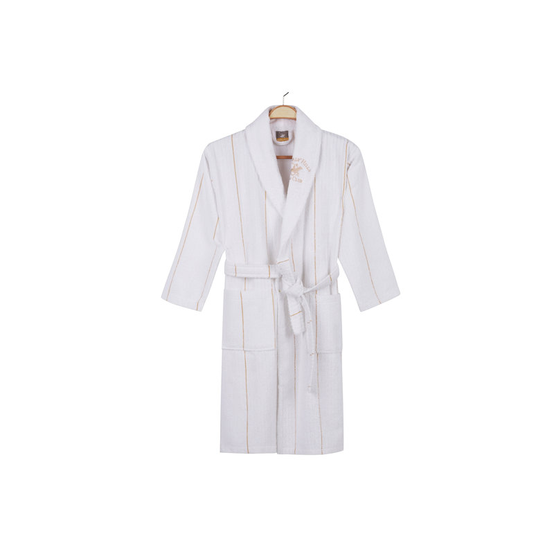 Peignoir en coton mélangé avec poches, Blanc / Beige, G / TG
