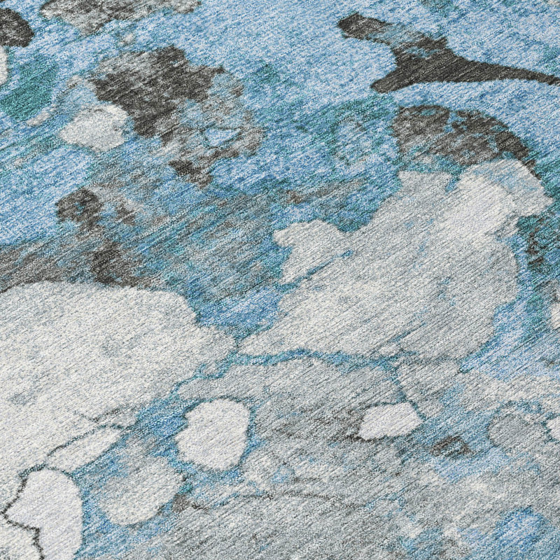 Machine Washable Indoor/Outdoor Xhevrie Blue Rug, Rectangle 9' x 12'
