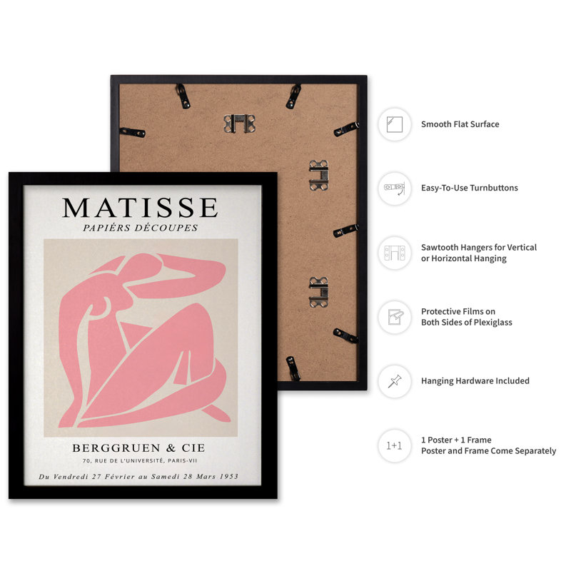 Henri Matisse - rose, H 11 po x l 14 po, Affiche, Cadre noir