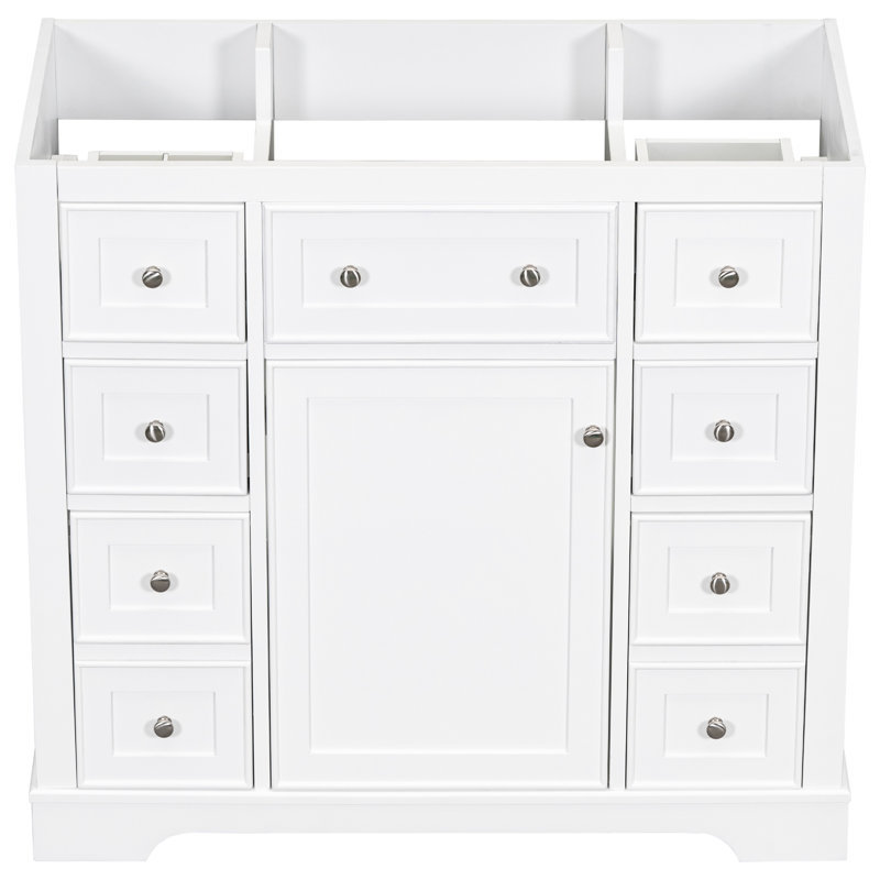 36" Bathroom Vanity Base In White. 1 Cabinet And 6 Drawers. Modern Appeal. Solid Wood & . Resilient Painted Surface. Freestanding. Assembly Required Without Sink. White With Water-. Removable Drawer