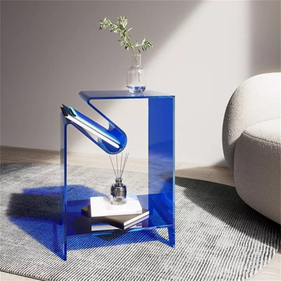 Beshir 16-inch Modern Italian Shaped Acrylic Living Room Negotiation Table with Side Magazine Bookshelf