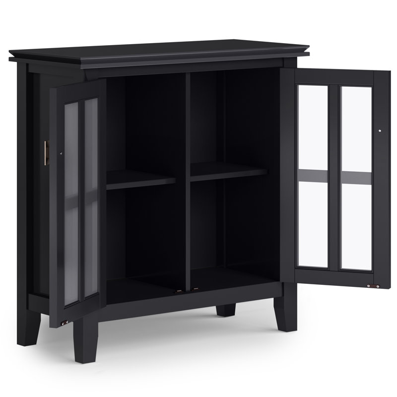 Artisan 30"W Solid Wood Transitional Low Storage Cabinet with Glass Doors and Adjustable Shelves, Black
