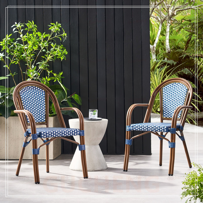 Ensemble de 2 chaises bistro en osier avec cadre en aluminium résistant à la rouille