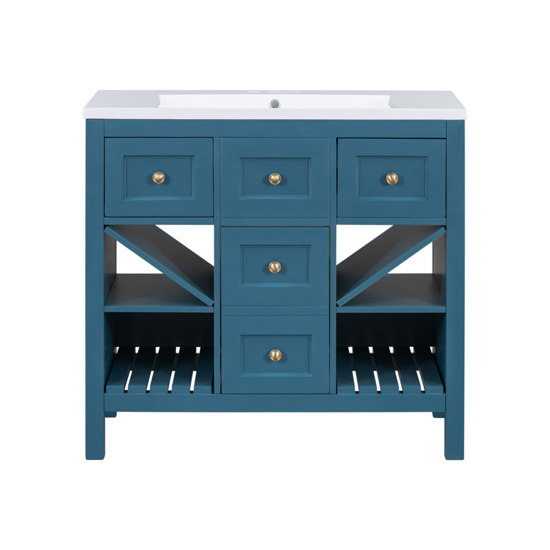 Meuble-lavabo sophistiqué avec lavabo en résine et rangement abondant, Bleu